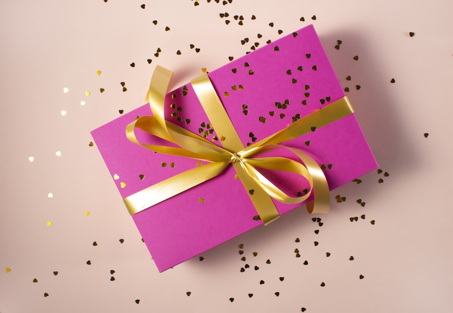 Wrapped gift box with ribbon