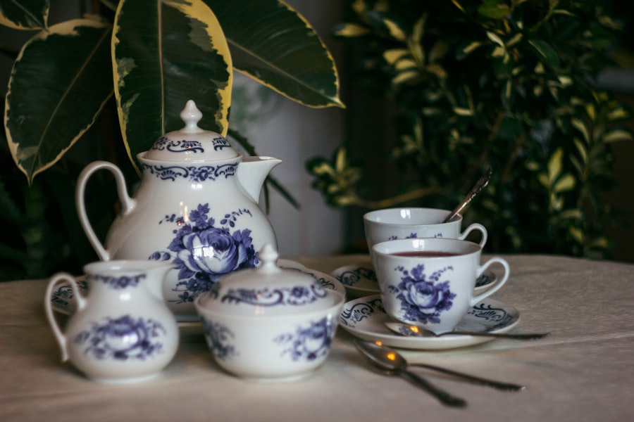 Floral ceramic tea set with teapot and cups